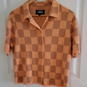 UGG Tan and Brown Checkered Bottondown Sweater